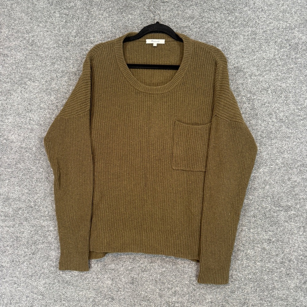Madewell Shaker Stitch Sweater Women Large Green Oversized Relaxed Pullover Knit